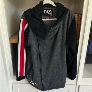 BioWare N7 Mass Effect Sweatshirt Side Zipper with Cowl and Thumb Holes